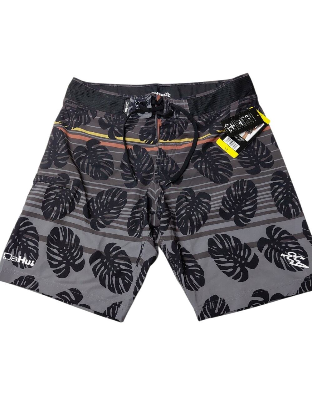 New Da Hui Hawaii Board Short Black Leaf Swim Surf Men's Size 32